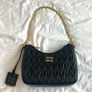 Authentic Miu Miu Matelasse Napa Shoulder Bag Quilted Lambskin in Black